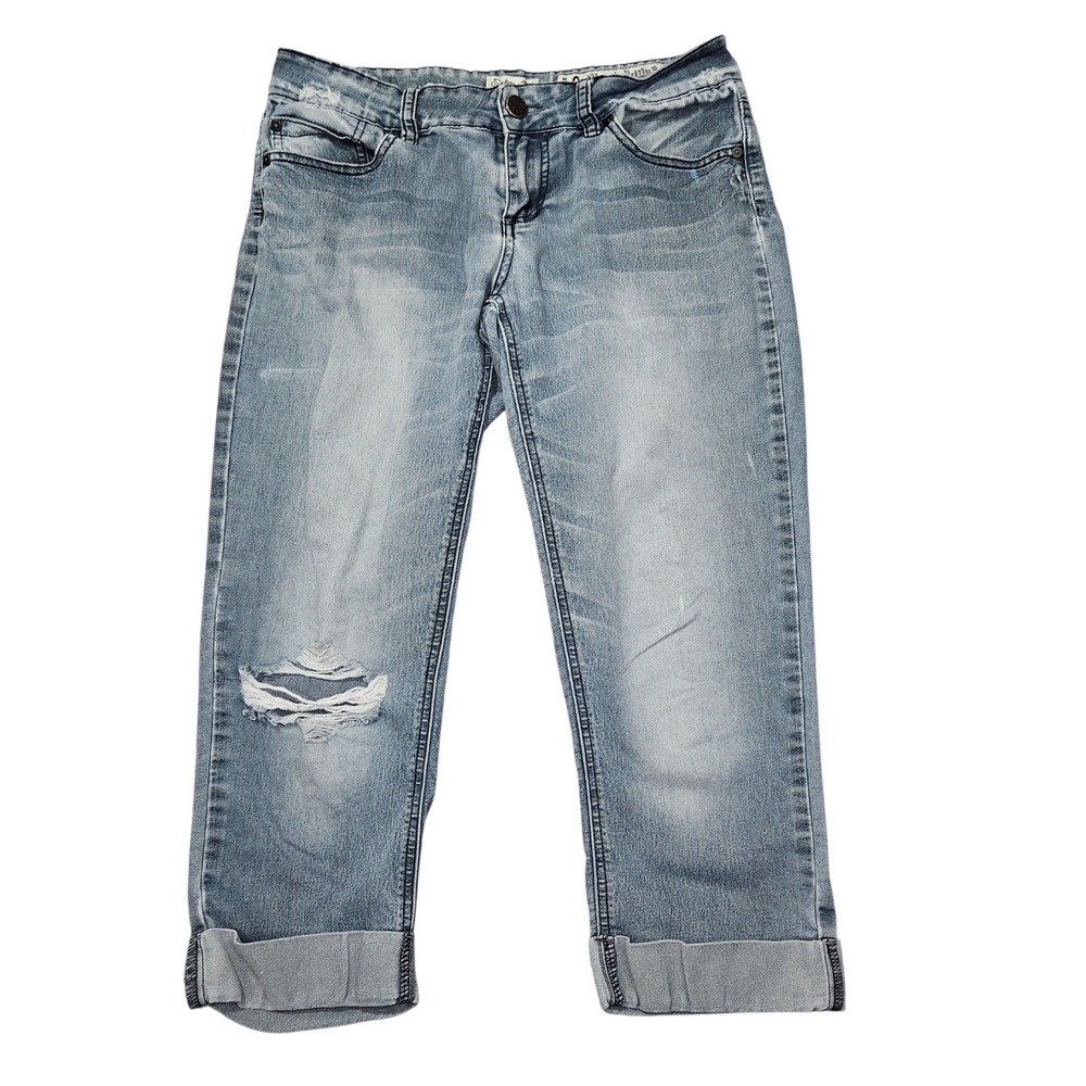 Indigo Rein Y2K Distressed Cropped Capri Jeans Light Wash Sz 9